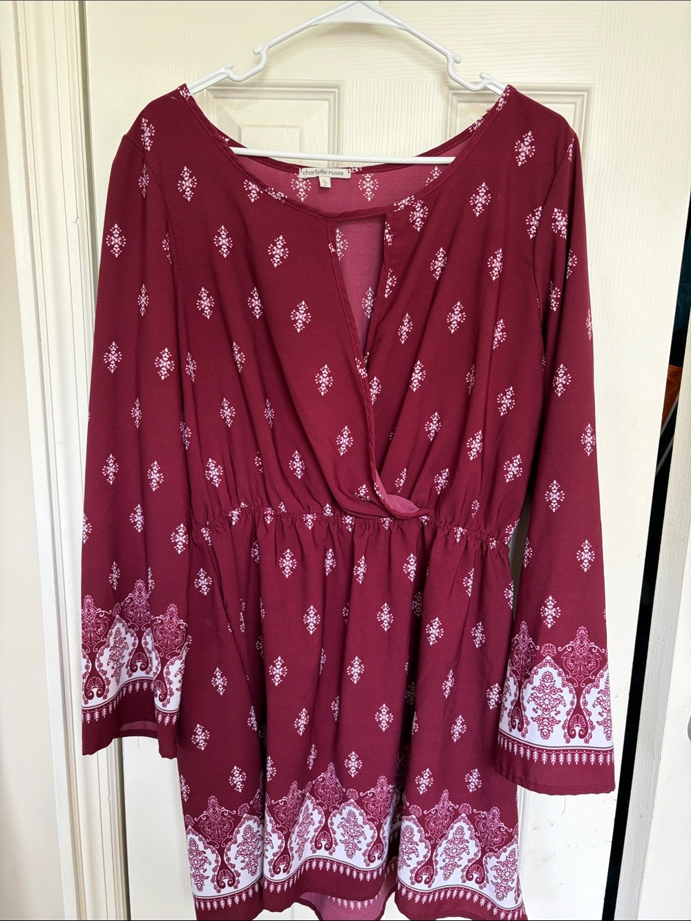Charlotte Russe Burgundy and White Printed Midi Dress